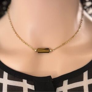14k Gold-Filled Minimalist Tiger Eye Tube Pendant Necklace